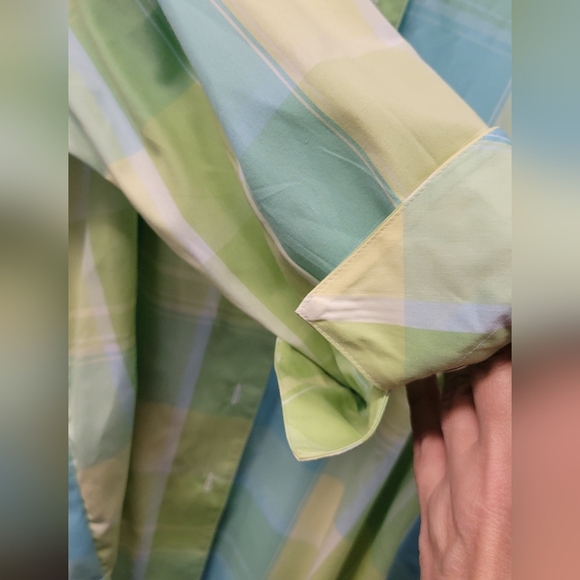 ALIA Sport Green Yellow Blue Checkered Button Up 3/4 Sleeve Shirt 18W - Picture 5 of 8